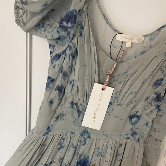 LoveShackFancy Angie Midi-dress Celestia Floral Print Silk-Geogette Gathered - Picture 10 of 14